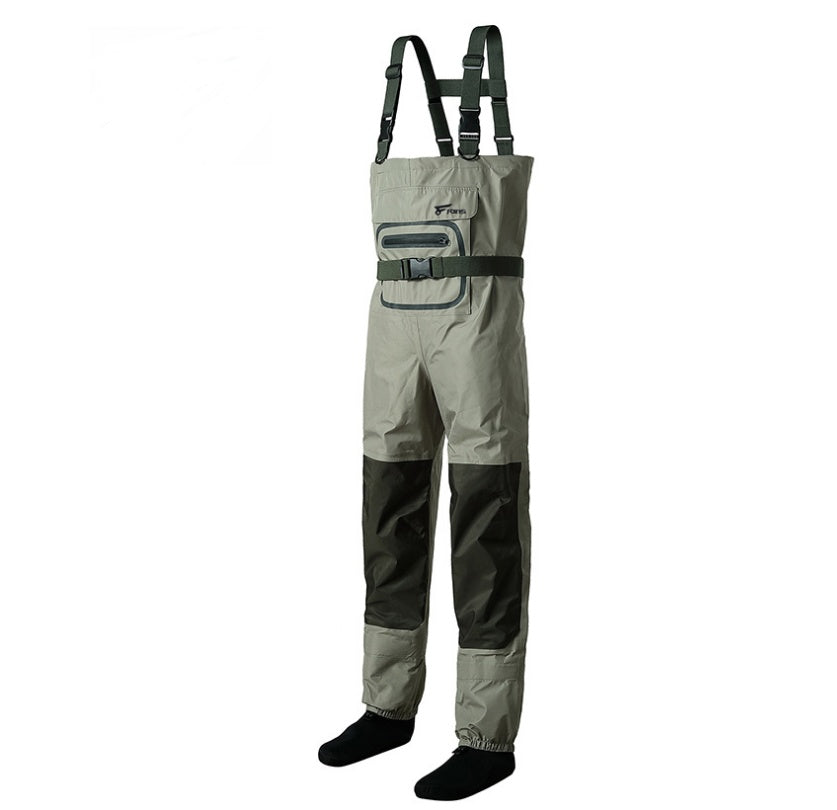 Wading pants fishing pants conjoined waterproof three-layer breathable cloth water pants fishing