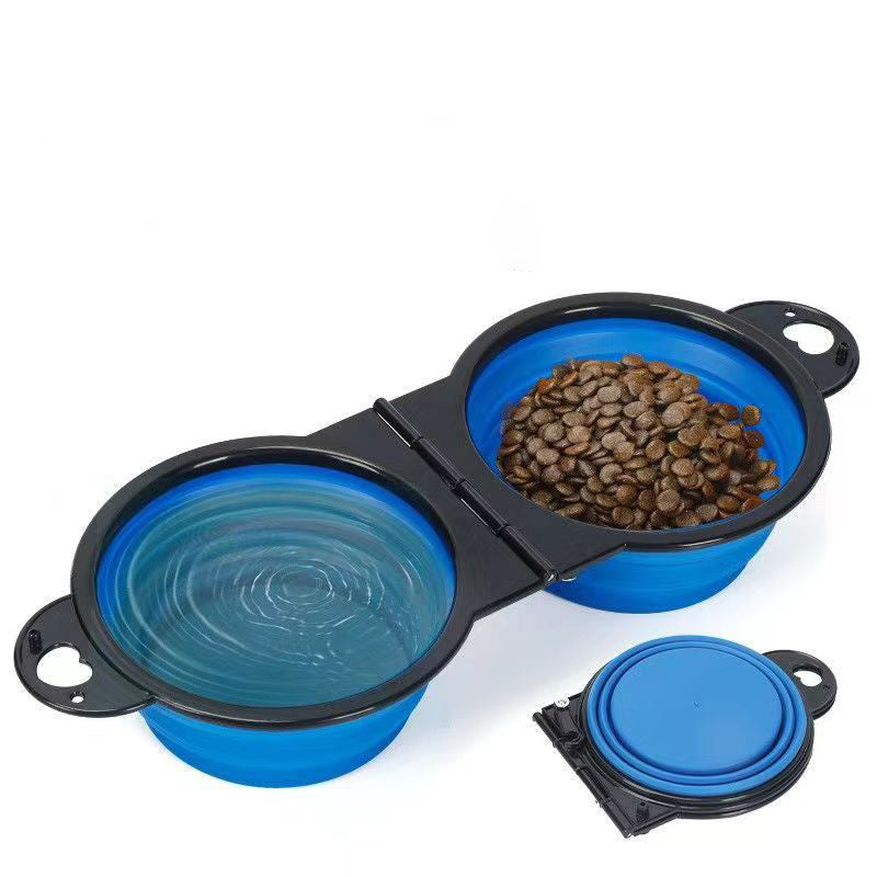 Silicone Outdoor Folding Double Bowl Pet Dog Food Appliances Cat Food Dog Bowl Multifunctional Folding Silicone Pet Bowl